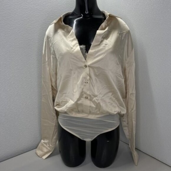 Marciano Women’s Sky Satin Long-Sleeve Button-Up Bodysuit – Neutral Beige 10 - Picture 1 of 1